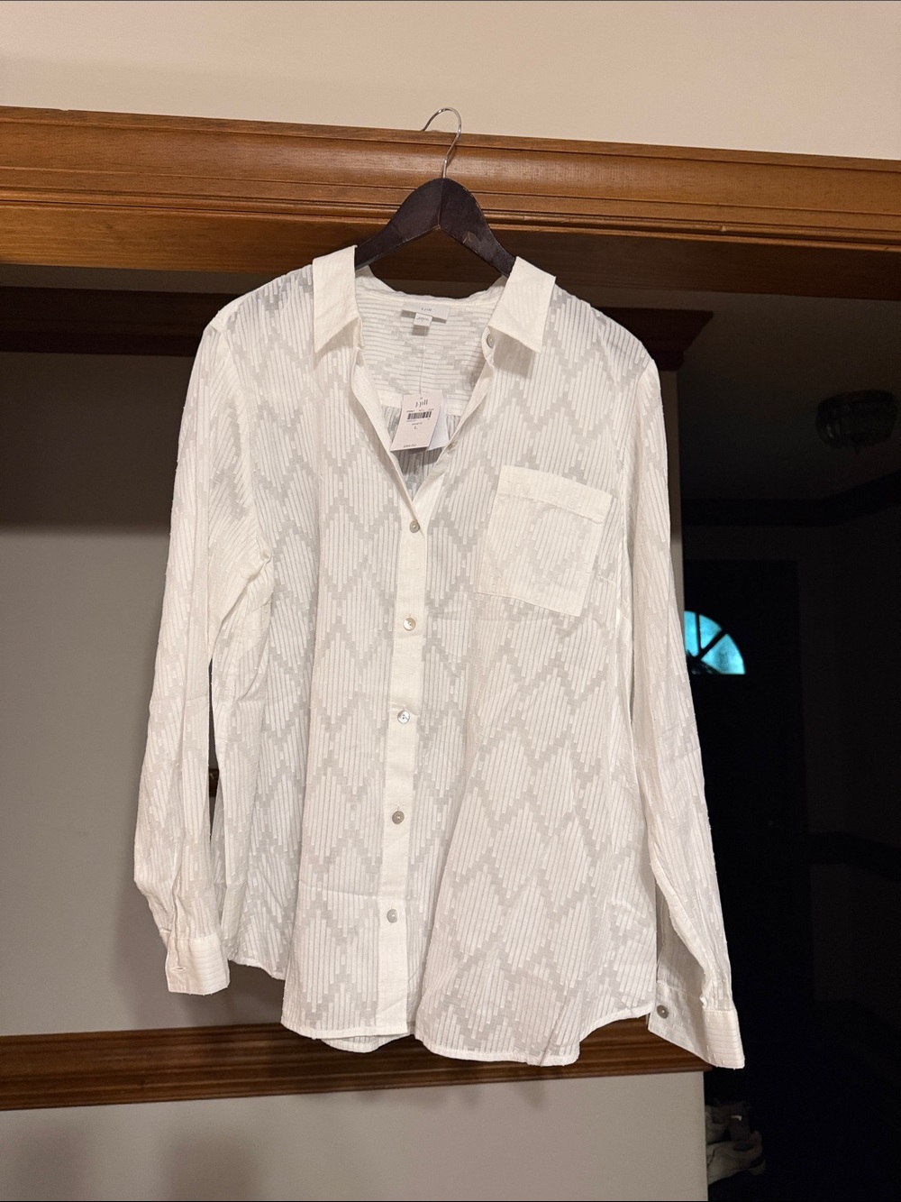 J. Jill White Textured Casual Button-Down Shirt